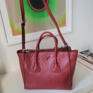 PRADA Glace Twin Pocket Red Tote Bag